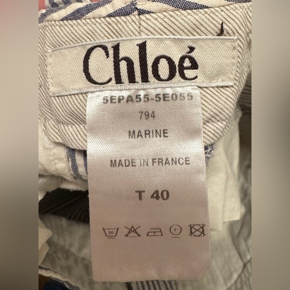 Authentic Chloé Wide Leg Seersucker Pants Blue White Striped Size T 40 - Picture 5 of 11